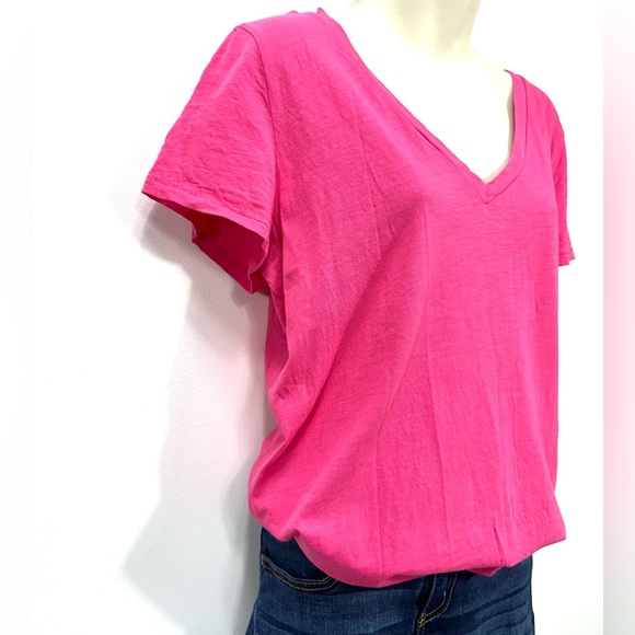 J. Crew Slub Cotton Tee Hot Pink Vneck - Picture 4 of 8
